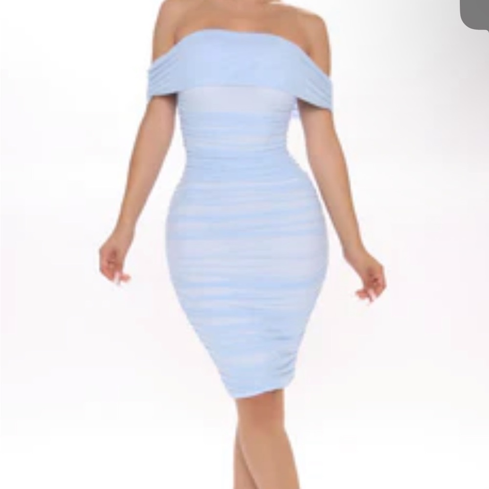 Fashion Nova Off-Shoulder Light Blue Bodycon Dress